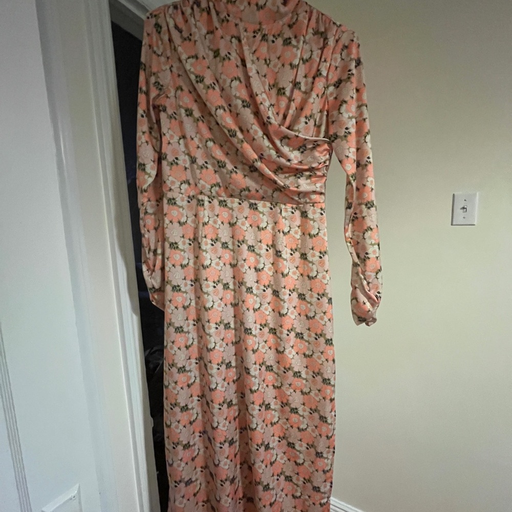Floral Pink Long Sleeve Summer Midi Dress
